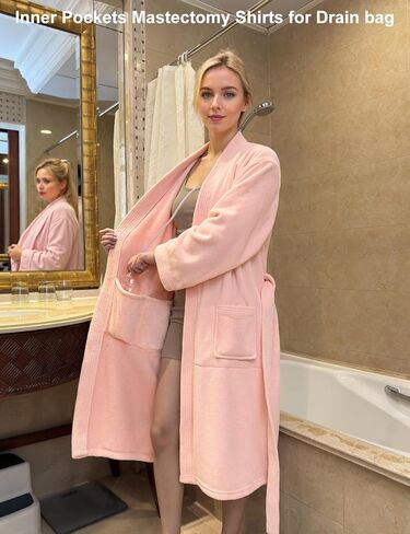 Post Surgery Mastectomy Robe Women with 4 Internal Drain Pockets ， Breast Cancer Recovery Robe in Saudi Arabia