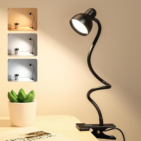 Clip on Light Reading Light for Bed 3 Color Modes 10 Dimmable Brightness Eye Care Clamp Desk Lamp 360° Flexible Desk Book Light for Reading Bed Headboard Computer Black in Kuwait