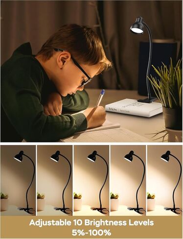 Clip on Light Reading Light for Bed 3 Color Modes 10 Dimmable Brightness Eye Care Clamp Desk Lamp 360° Flexible Desk Book Light for Reading Bed Headboard Computer Black in Kuwait