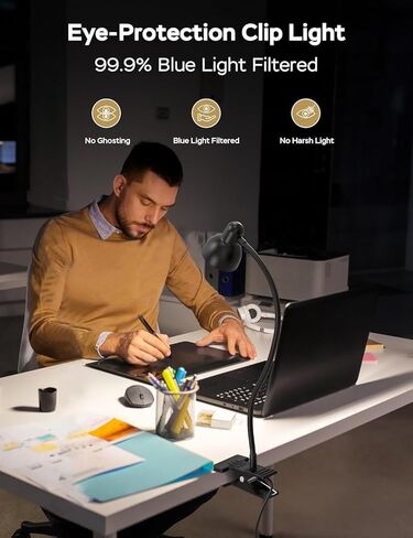 Clip on Light Reading Light for Bed 3 Color Modes 10 Dimmable Brightness Eye Care Clamp Desk Lamp 360° Flexible Desk Book Light for Reading Bed Headboard Computer Black in Kuwait
