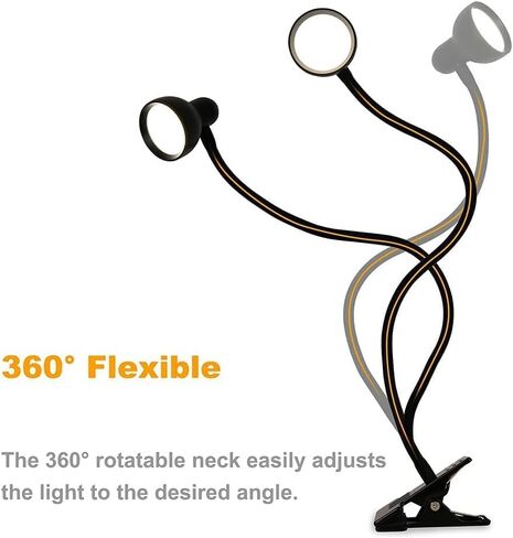 Clip on Light Reading Light for Bed 3 Color Modes 10 Dimmable Brightness Eye Care Clamp Desk Lamp 360° Flexible Desk Book Light for Reading Bed Headboard Computer Black in Kuwait