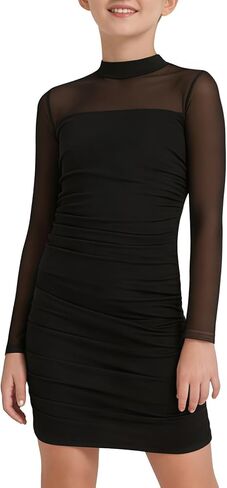 Noubeau Girls Long Sleeve Ruched Bodycon Dress Teen Tweens Formal Party Homecoming School Dance Short Fitted Dresses in Saudi Arabia