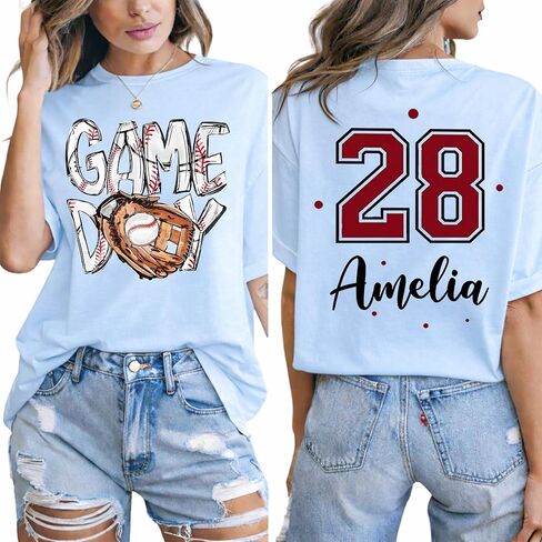 LOVELYPOD Personalized Baseball Mom Shirt with Kids Name and Jersey Number, Baseball Clothes, Baseballs Shirts for Women in Saudi Arabia