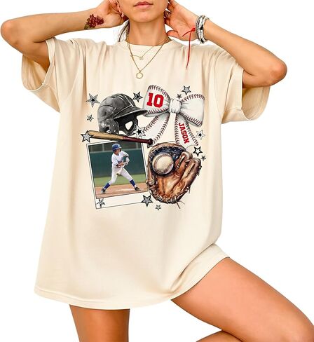 LOVELYPOD Personalized Baseball Mom Shirt with Kids Name and Jersey Number, Baseball Clothes, Baseballs Shirts for Women in Saudi Arabia