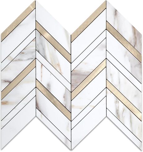 yipscazo 10 ورقة متعرجة قشر وعصا باكسبلاش لجدران المطبخ، مقاومة للحرارة حجر رمادي أبيض مختلط عصا معدنية على البلاط باكسبلاش، قشر مقاوم للماء وعصا بلاط للحمام والدش in Kuwait