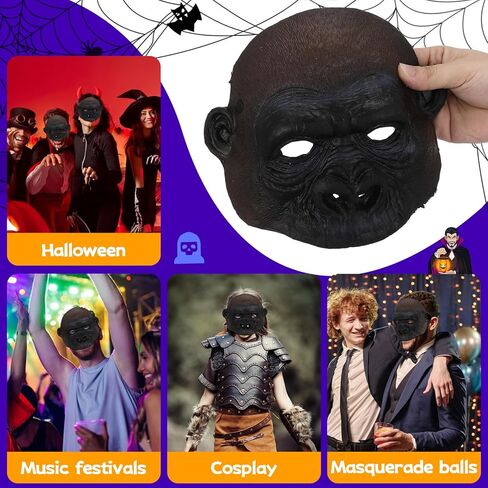 NUOBESTY Masquerade Monkey Mask - Black PU Breathable Halloween Orangutan Costume Gorilla Mask for Party Dance Performance and Hip-Hop Breathable Orangutan Headgear for Men and Women in Saudi Arabia