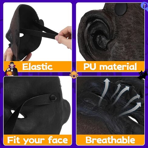 NUOBESTY Masquerade Monkey Mask - Black PU Breathable Halloween Orangutan Costume Gorilla Mask for Party Dance Performance and Hip-Hop Breathable Orangutan Headgear for Men and Women in Saudi Arabia