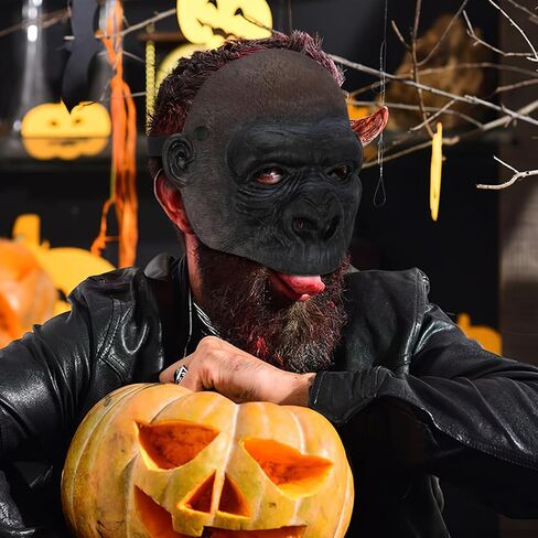 NUOBESTY Masquerade Monkey Mask - Black PU Breathable Halloween Orangutan Costume Gorilla Mask for Party Dance Performance and Hip-Hop Breathable Orangutan Headgear for Men and Women in Saudi Arabia