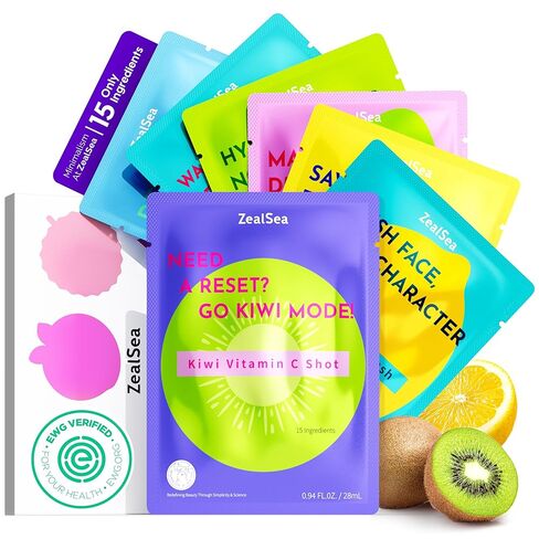 ZealSea Clean Beauty Face Masks Skincare, Minimalism 15 Ingredients Sheet Mask, Deep Hydration Facial Mask for Bouncy & Glowing, Sleepover Spa Party Supplies, Women Teen Girl Gifts Trendy Stuff, 7Pack in Saudi Arabia