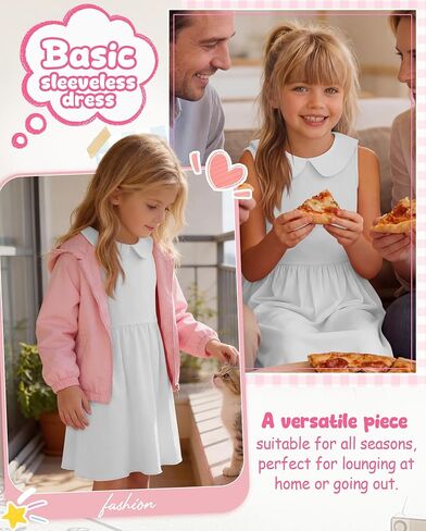Girls' Sleeveless Dress Doll Collar A-line Tank Dresses Casual Cute Basic Swing Dresses with Pockets 4-13 Years in Saudi Arabia