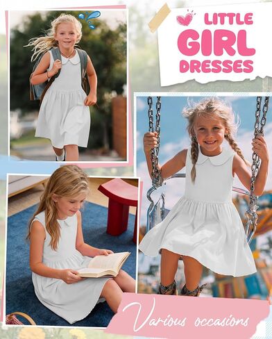 Girls' Sleeveless Dress Doll Collar A-line Tank Dresses Casual Cute Basic Swing Dresses with Pockets 4-13 Years in Saudi Arabia