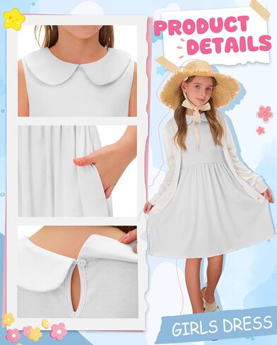 Girls' Sleeveless Dress Doll Collar A-line Tank Dresses Casual Cute Basic Swing Dresses with Pockets 4-13 Years in Saudi Arabia