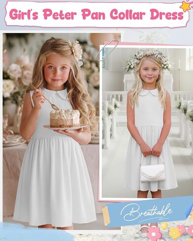 Girls' Sleeveless Dress Doll Collar A-line Tank Dresses Casual Cute Basic Swing Dresses with Pockets 4-13 Years in Saudi Arabia