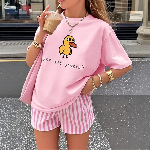 BeWithYou Oversized Cute Duck Shirts for Teens Girls Kawaii Cartoon Graphic Tees Funny Letter Print T-Shirts Casual Tops in Saudi Arabia