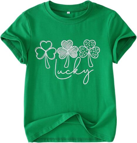 Kids St. Patrick's Day Shirt Girls Boys Lucky Shamrock Graphic T-Shirt Irish Four-Leaf Clover Short Sleeve Tees Tops in Saudi Arabia
