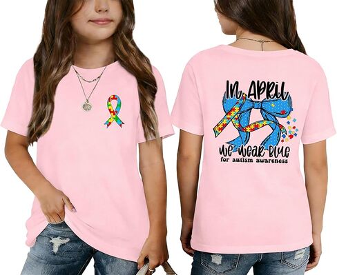 Autism Shirt Kids：Autism Acceptance Graphic Shirts Boys Girls Casual Inspirational Tee Tops 4-11Y in Saudi Arabia