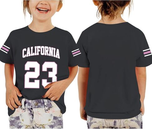 KIEKIECOO Girl's Number Graphic Jersey Tees Y2k Girls Sports Jerseys Kids Cotton Shirts Cute Print Round Neck Summer Tops in Saudi Arabia