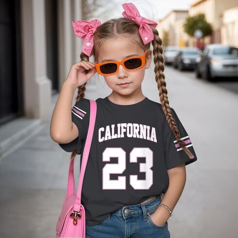 KIEKIECOO Girl's Number Graphic Jersey Tees Y2k Girls Sports Jerseys Kids Cotton Shirts Cute Print Round Neck Summer Tops in Saudi Arabia