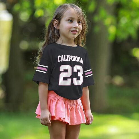 KIEKIECOO Girl's Number Graphic Jersey Tees Y2k Girls Sports Jerseys Kids Cotton Shirts Cute Print Round Neck Summer Tops in Saudi Arabia