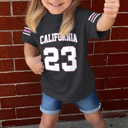 KIEKIECOO Girl's Number Graphic Jersey Tees Y2k Girls Sports Jerseys Kids Cotton Shirts Cute Print Round Neck Summer Tops in Saudi Arabia