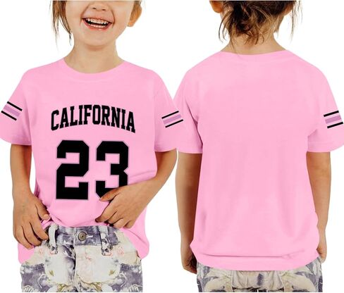 KIEKIECOO Girl's Number Graphic Jersey Tees Y2k Girls Sports Jerseys Kids Cotton Shirts Cute Print Round Neck Summer Tops in Saudi Arabia