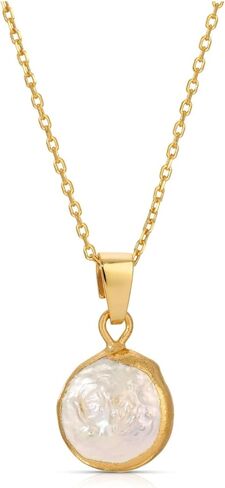 ONTHOLOGIE Moonlight Pearl Necklace for Women, 18K Gold Vermeil Sterling Silver Peral Necklace, Natural Freshwater Cultured Genuine Pearl in Kuwait