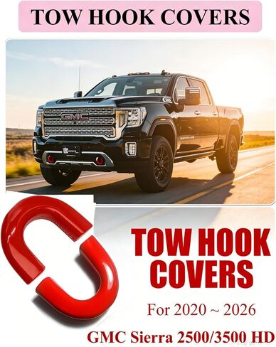 أغطية خطاف السحب لـ 2020-2026 GMC Sierra 2500/3500 HD، غطاء وصلة سحب مخصص خطافات سحب أمامية متوافقة مع ملحقات GMC Sierra 2500/3500 HD 2020-2026 (أحمر) in Kuwait