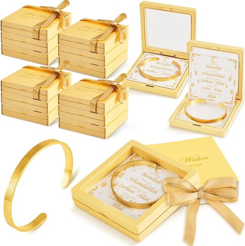 12 Sets Eid Al Adha Ayatul Kursi Bracelets Bulk Eid Mubarak Allah Open Bangle Islamic Jewelry Gifts with Gift Box Cards Muslims Festival Gold Arabic Cuff for Women Men Ramadan Hajj Gifts Islam Favor in Saudi Arabia