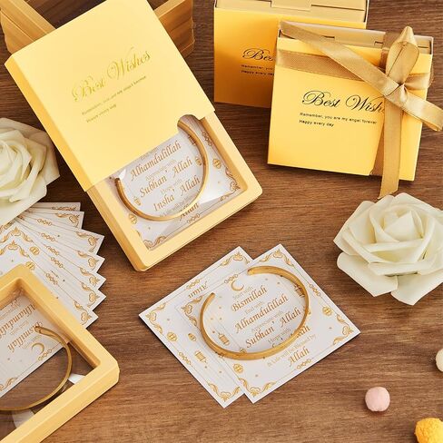 12 Sets Eid Al Adha Ayatul Kursi Bracelets Bulk Eid Mubarak Allah Open Bangle Islamic Jewelry Gifts with Gift Box Cards Muslims Festival Gold Arabic Cuff for Women Men Ramadan Hajj Gifts Islam Favor in Saudi Arabia