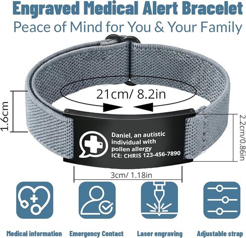 Personalized Medical Alert Bracelet,Custom Engraving Medical Alert ID Bracelet with Name/Text Tag,Customized Adjustable Metal Medical Emergency Bracelet Thanksgiving Gift for Men Women Dad Mom Father’s Day Mother’s Day in Saudi Arabia