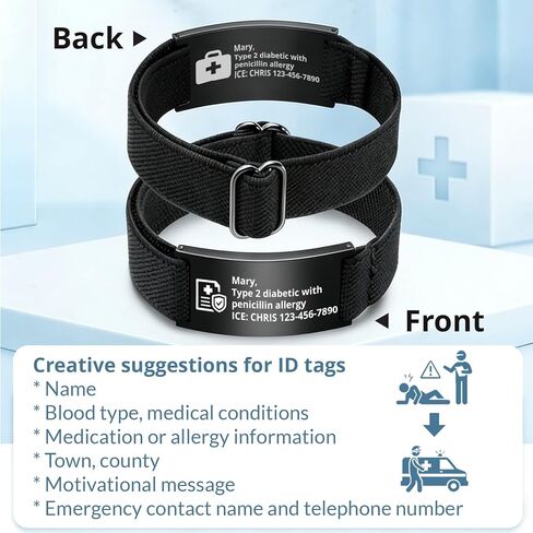 Personalized Medical Alert Bracelet,Custom Engraving Medical Alert ID Bracelet with Name/Text Tag,Customized Adjustable Metal Medical Emergency Bracelet Thanksgiving Gift for Men Women Dad Mom Father’s Day Mother’s Day in Saudi Arabia