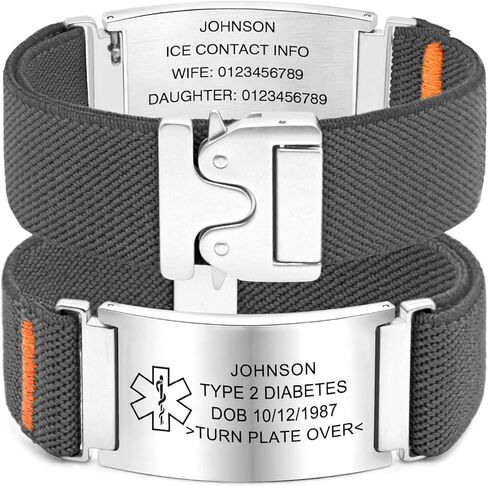 Personalized Nylon Medical Bracelet with Laser-Engraved Medical Alert ID Tag and Secure Parachute-Style Buckle, Adjustable Length Custom Safety Gift for Men in Saudi Arabia