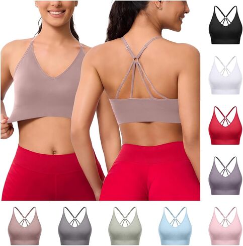 Women Sports Bra Breathable Seamless Criss Cross Workout Yoga Tank Top with Adjustable Straps Wireless Supportive Bra in Saudi Arabia