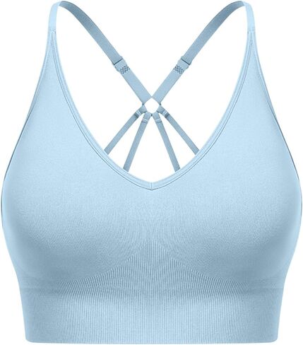 Women Sports Bra Breathable Seamless Criss Cross Workout Yoga Tank Top with Adjustable Straps Wireless Supportive Bra in Saudi Arabia