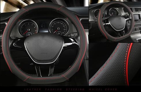 D Shape Car Steering Wheel Cover, Universal 15 inch Stitching Color Anti-Slip Steering Wheel Protector, Red and Black Style (Red and Black D Shape) in Saudi Arabia