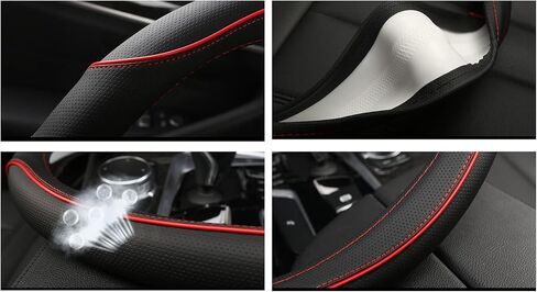 D Shape Car Steering Wheel Cover, Universal 15 inch Stitching Color Anti-Slip Steering Wheel Protector, Red and Black Style (Red and Black D Shape) in Saudi Arabia