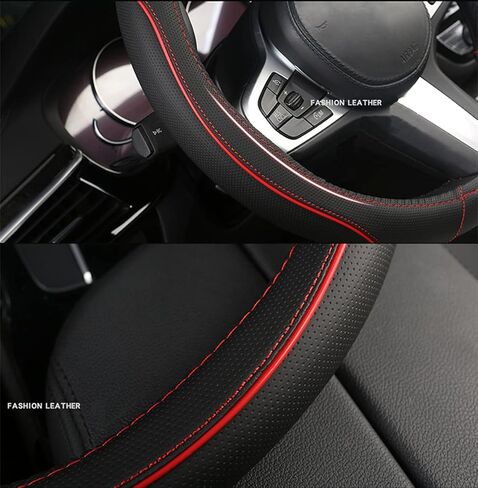 D Shape Car Steering Wheel Cover, Universal 15 inch Stitching Color Anti-Slip Steering Wheel Protector, Red and Black Style (Red and Black D Shape) in Saudi Arabia