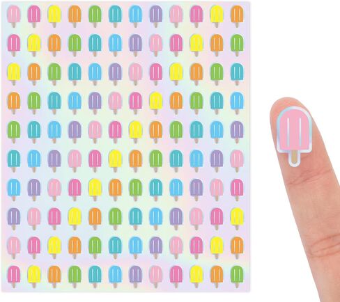 JarThenaAMCS 2400Pcs Mini Ice Pop Sticker Laser Summer Popsicle Paper Decal Pastel Holographic Adhesive Sticker for Planner Reward Envelope Scrapbook DIY Supplies, 0.5 in in Saudi Arabia