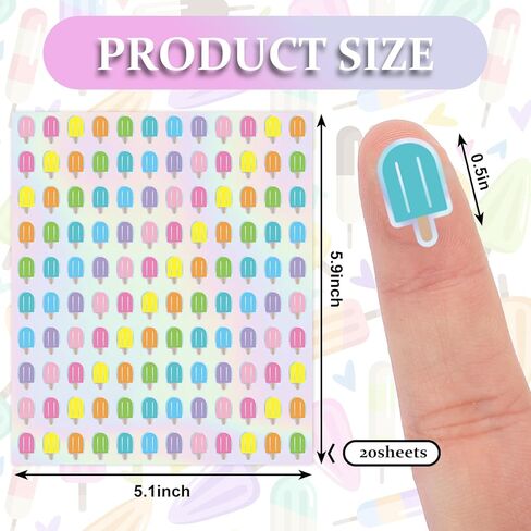 JarThenaAMCS 2400Pcs Mini Ice Pop Sticker Laser Summer Popsicle Paper Decal Pastel Holographic Adhesive Sticker for Planner Reward Envelope Scrapbook DIY Supplies, 0.5 in in Saudi Arabia