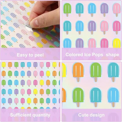 JarThenaAMCS 2400Pcs Mini Ice Pop Sticker Laser Summer Popsicle Paper Decal Pastel Holographic Adhesive Sticker for Planner Reward Envelope Scrapbook DIY Supplies, 0.5 in in Saudi Arabia