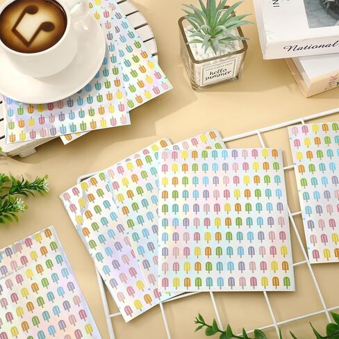 JarThenaAMCS 2400Pcs Mini Ice Pop Sticker Laser Summer Popsicle Paper Decal Pastel Holographic Adhesive Sticker for Planner Reward Envelope Scrapbook DIY Supplies, 0.5 in in Saudi Arabia