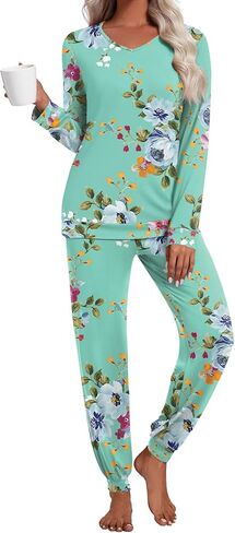 طقم بيجامة نسائي من syoss ملابس نوم بأكمام طويلة ورقبة على شكل حرف v ملابس نوم ناعمة من Pjs مكونة من قطعتين مع جيوب in Kuwait