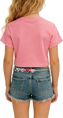 Kajeer Girl Belts Rhinestone,Kid Heart Chain Adjustable Solid Colorful Metal Waist Belt for Dresses Jeans Flower Girl in Kuwait