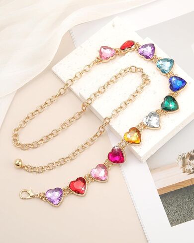 Kajeer Girl Belts Rhinestone,Kid Heart Chain Adjustable Solid Colorful Metal Waist Belt for Dresses Jeans Flower Girl in Kuwait