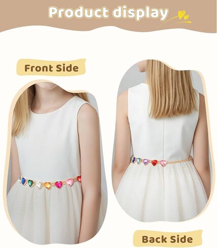 Kajeer Girl Belts Rhinestone,Kid Heart Chain Adjustable Solid Colorful Metal Waist Belt for Dresses Jeans Flower Girl in Kuwait