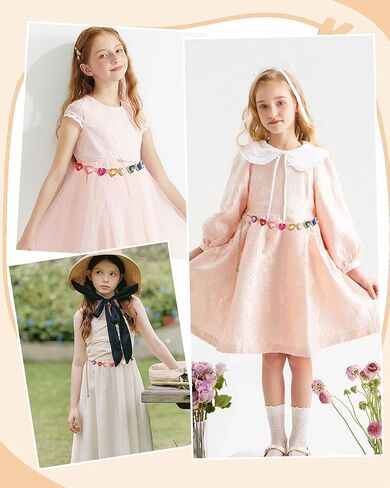 Kajeer Girl Belts Rhinestone,Kid Heart Chain Adjustable Solid Colorful Metal Waist Belt for Dresses Jeans Flower Girl in Kuwait