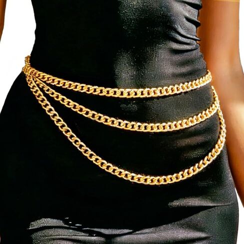 REETAN Gold Waist Chain Belt Layered Fashion Rave Body Accessories for Women in Saudi Arabia