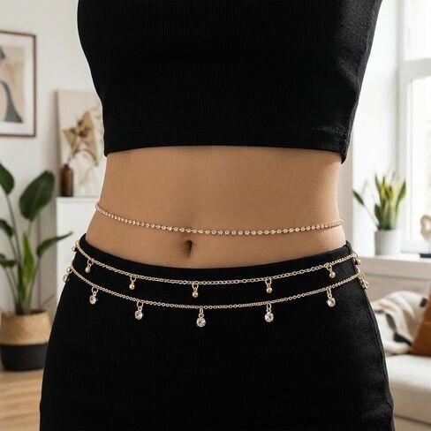 8Pcs Gold Waist Chain Set for Women Sexy Belly Body Chains Pearl Sequin Snake Bead Chains Belt Beach Bikini Jewelry Accessories Adjustable for Summer Holiday Party in Saudi Arabia