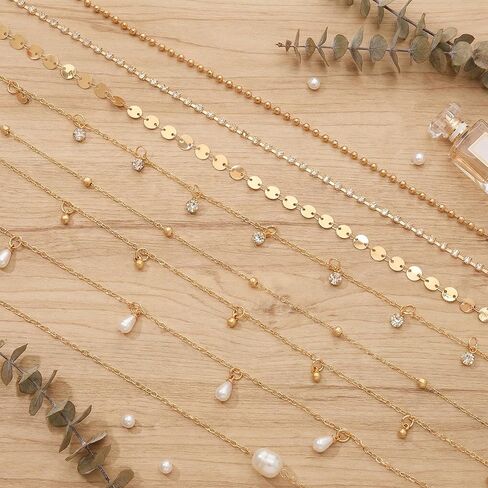 8Pcs Gold Waist Chain Set for Women Sexy Belly Body Chains Pearl Sequin Snake Bead Chains Belt Beach Bikini Jewelry Accessories Adjustable for Summer Holiday Party in Saudi Arabia