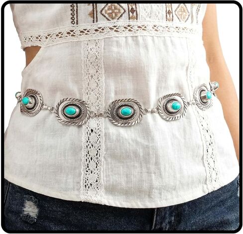 Navoky Turquoise Western Chain Belt Concert Cowboy Waist Belt Women Jewelry Accessories for Outfit in Saudi Arabia